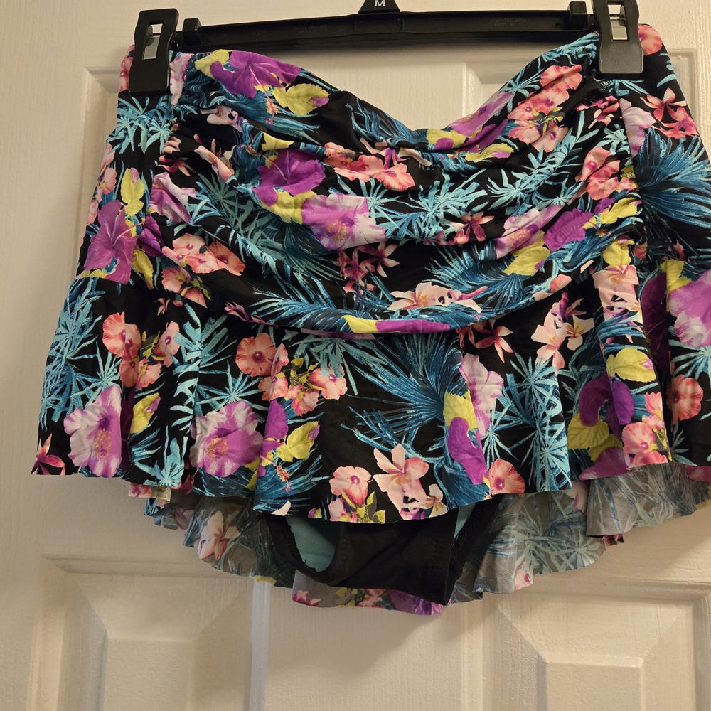 3 PIECE SET  Floral Swim Skirt and Bikini Bottom Set And Top - Picture 2 of 10